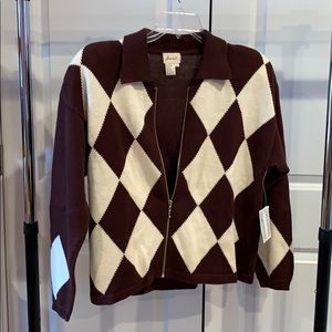 Ann Wi Women's Harlequin Zip Up Sweater NWT